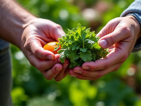 Responsable Sourcing sélectionnant des légumes frais chez un producteur fermier.