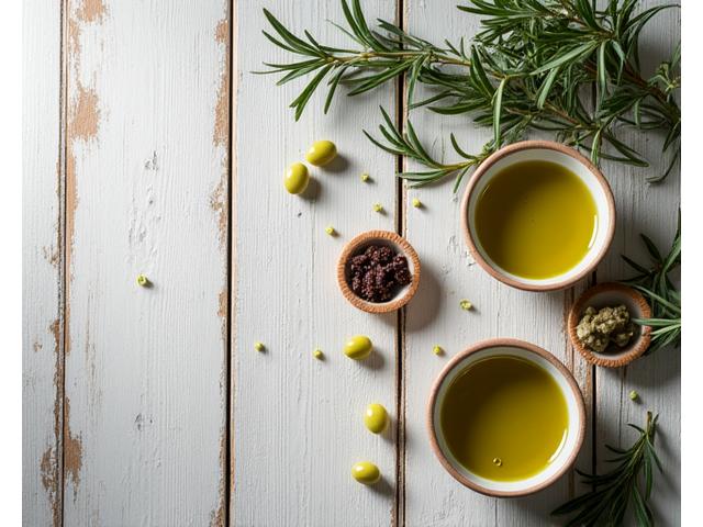 Bols d'huiles d'olive artisanales et tapenade avec des herbes de Provence