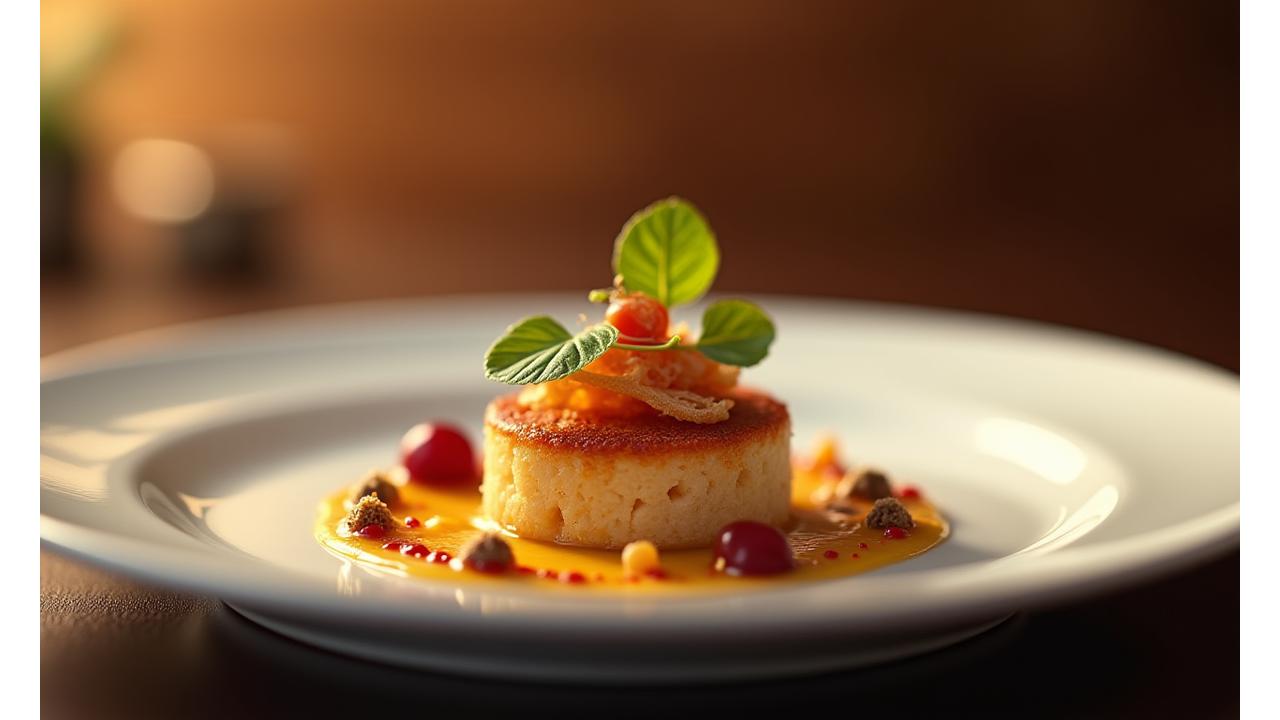 Vue rapprochée de plats gastronomiques élégamment photographiés, avec un éclairage professionnel et une profondeur de champ sélective.