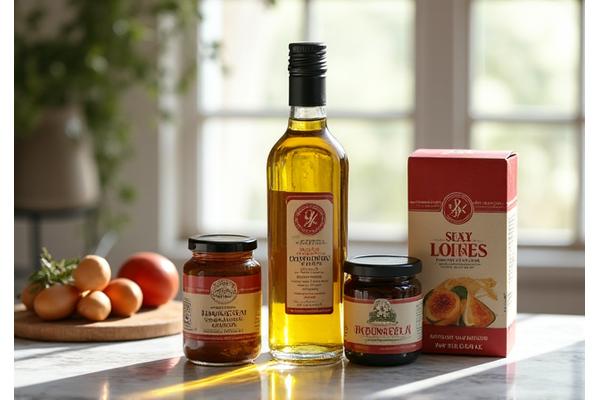 Produits d'épicerie fine biologique comme des huiles et confitures