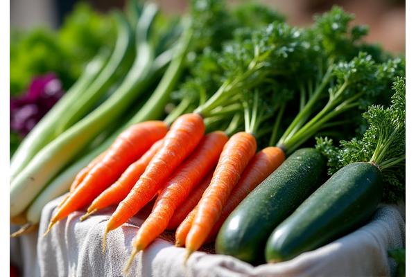 Légumes de saison biologiques cultivés dans un champ verdoyant